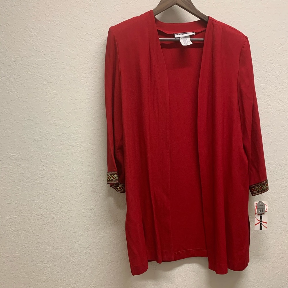 Dana Kay red cardigan with gold accents size 14